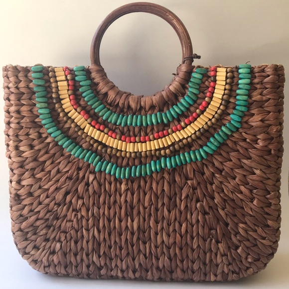 Sun ‘N Sand Handbags - Sun N Sand Woven Tote w/ Bead Inner Drawstring Bag